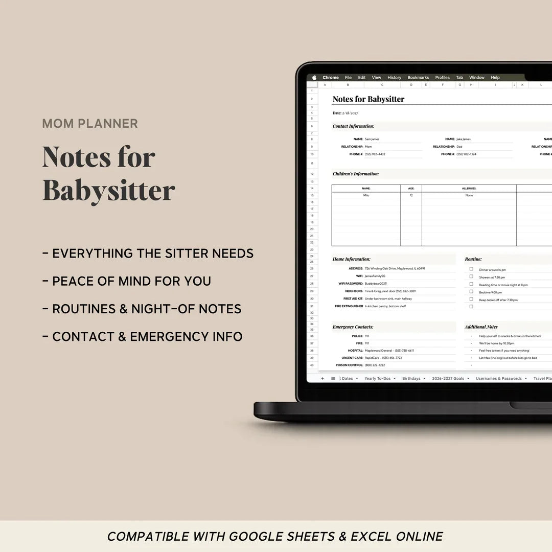 Mom Planner 2026-2027  Spreadsheet