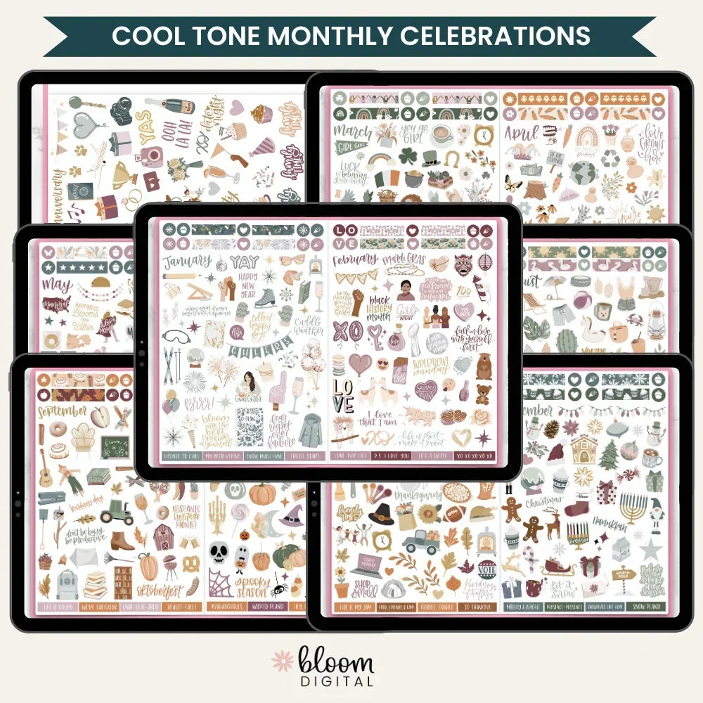 Monthly Celebrations | Digital Planner Stickers