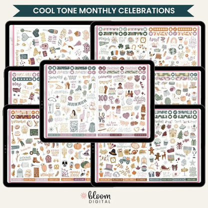 Monthly Celebrations | Digital Planner Stickers